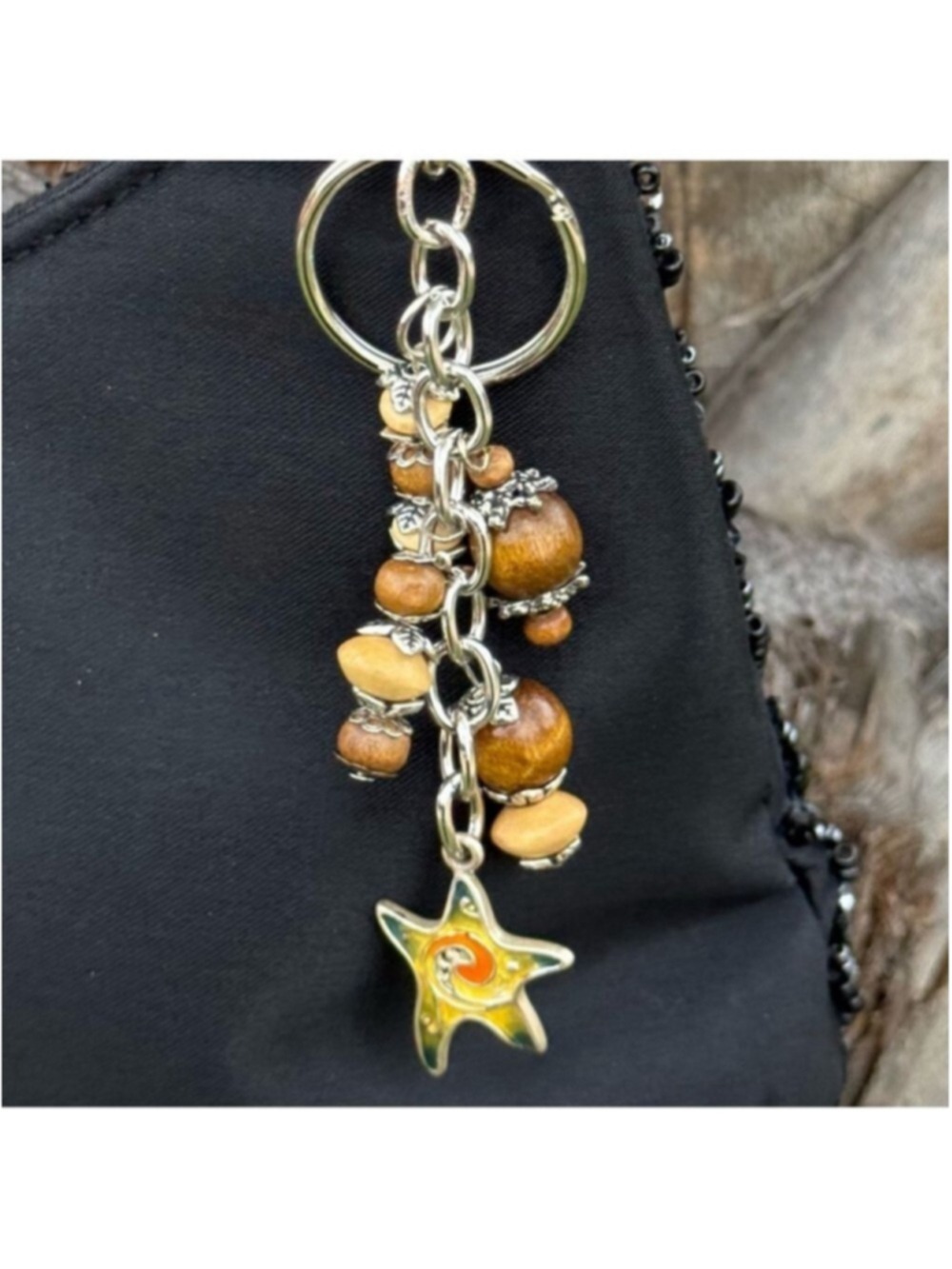 NEW One of a Kind Woodland Star Handmade Beaded Bag Charm Keychain | #23 - Picture 2 of 7